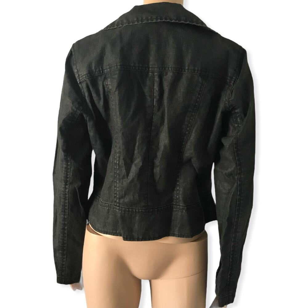 Cabi Black Gray Waxed Linen Moto Jacket Blazer M - Picture 3 of 5